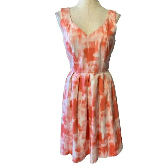 Calvin Klein Dress Pink Peach Cream 8 Medium V Neck Career Church Stretch Cotton - Picture 3 of 7